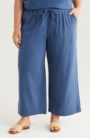 Caslon® Wide Leg Crop Cotton Gauze Pants