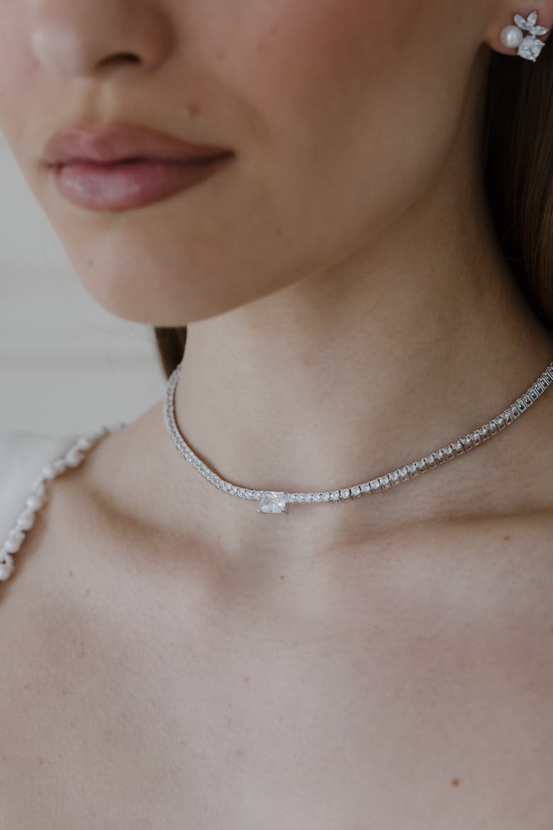 Monaco Crystal Necklace, Alternate, color, Metallic Silver