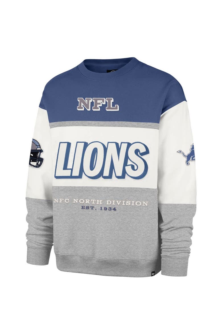 Men's '47 Blue/Gray Detroit Lions Breeze Maximalist Sweatshirt, Alternate, color, Blue