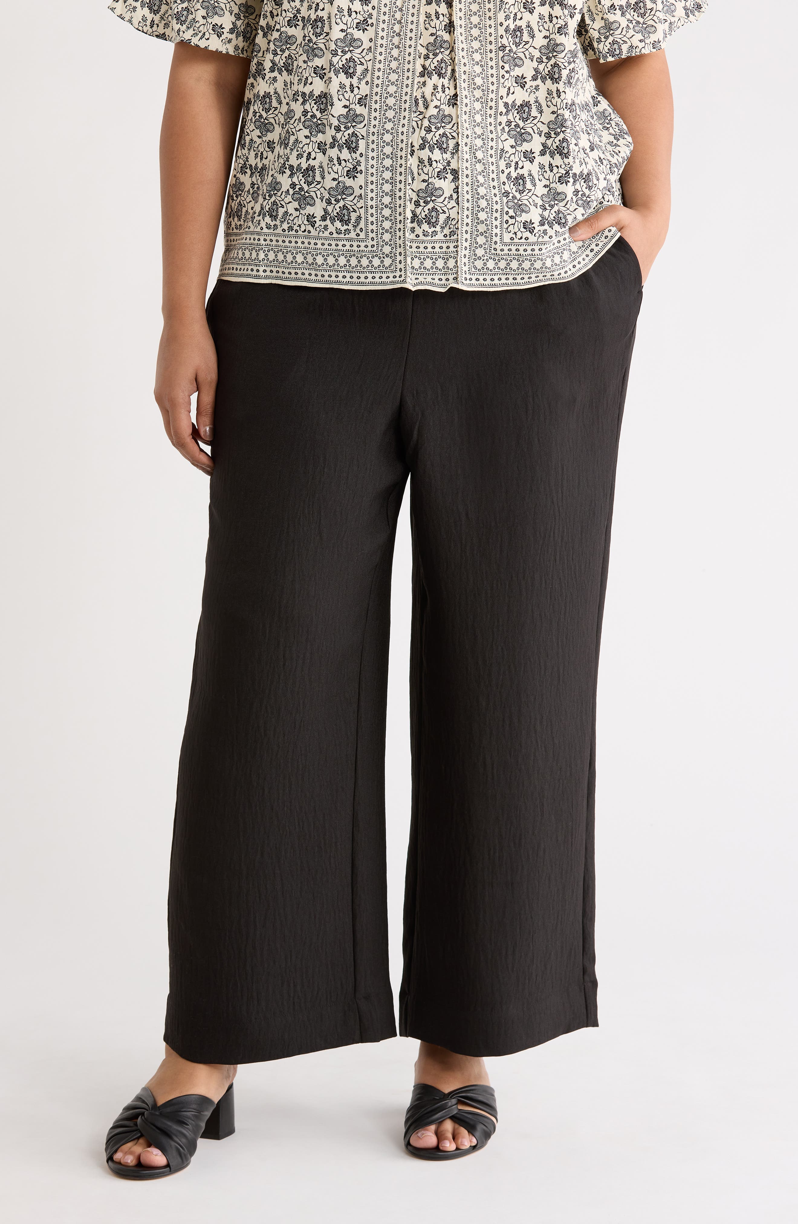 MAX STUDIO Wide Leg Textured Woven Drawstring Pants