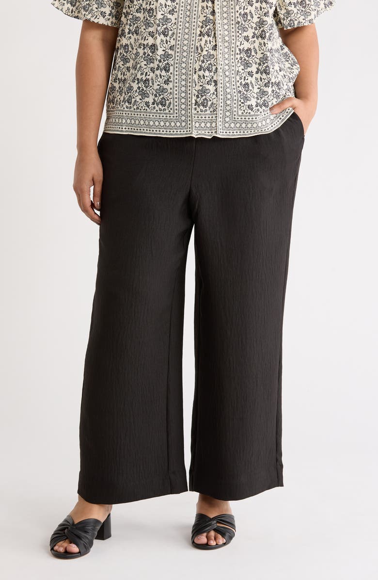 MAX STUDIO Wide Leg Textured Woven Drawstring Pants, Main, color, Black-Black