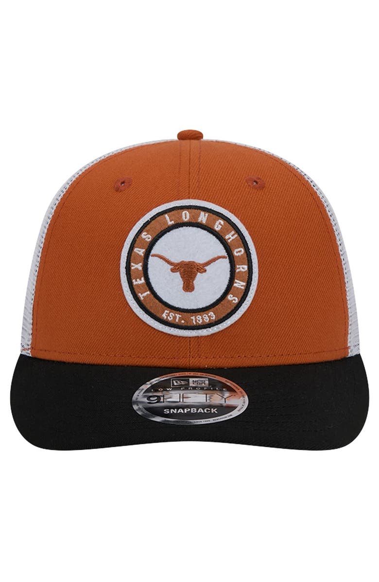 New Era Men's New Era Texas Orange Texas Longhorns Throwback Circle Patch 9FIFTY Trucker Snapback Hat, Alternate, color, 