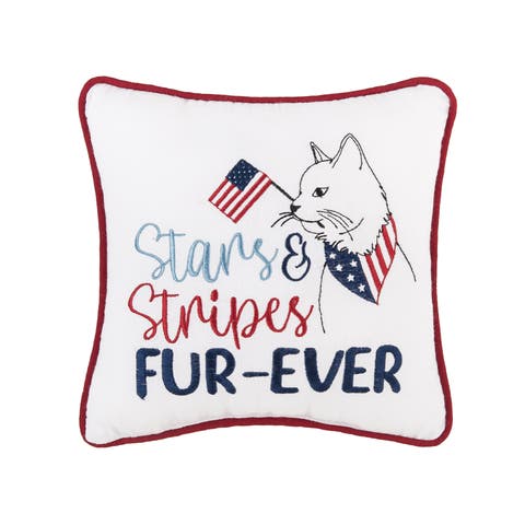 Patriotic Stars & Stripes Fur-Ever Cat Mini Embroidered Accent Pillow, 10" x 10"