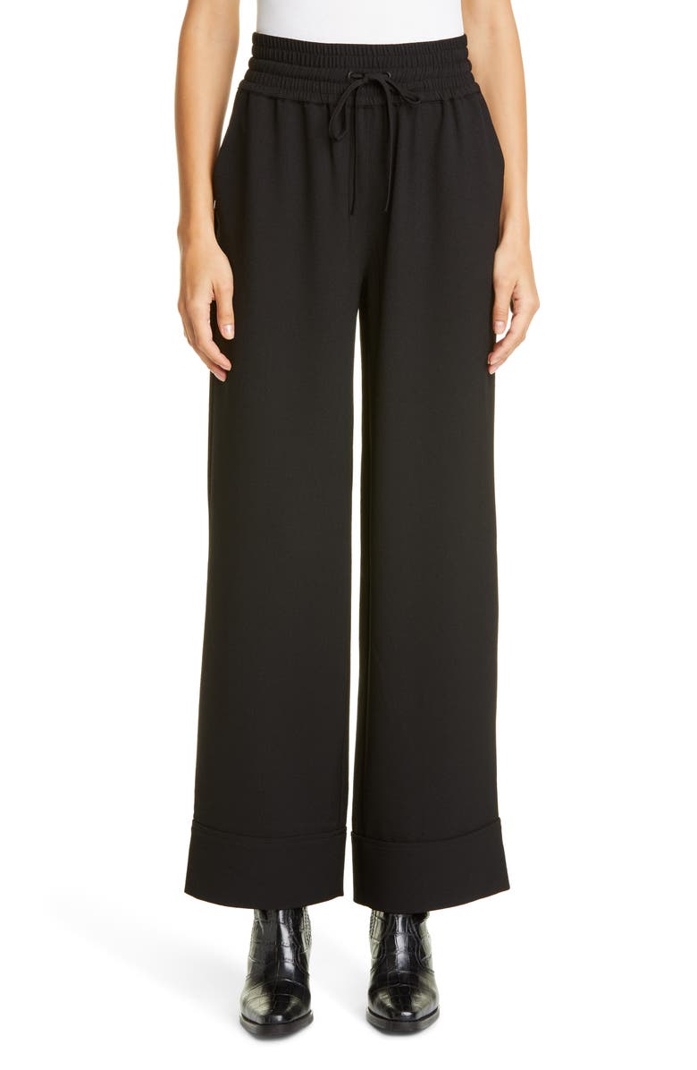 Ganni Wide Leg Heavy Crepe Trousers, Main, color,
