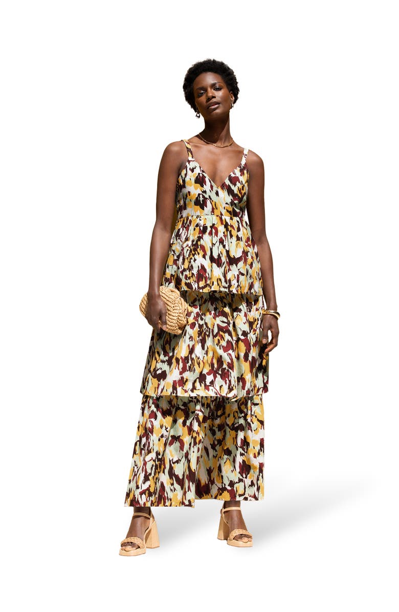 Ro&Zo Confetti Printed Tiered Dress, Main, color, Pink