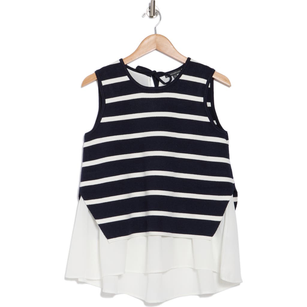 ADRIANNA PAPELL ADRIANNA PAPELL STRIPE SLEEVELESS TWOFER SWEATER VEST