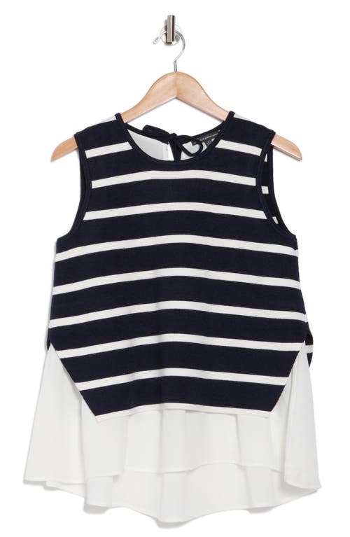 Adrianna Papell Stripe Sleeveless Twofer Sweater Vest In Blue