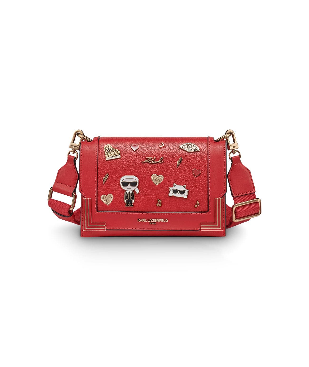 KARL LAGERFELD PARIS Camille Shoulder Bag with Pins, Main, color, Admiral Red