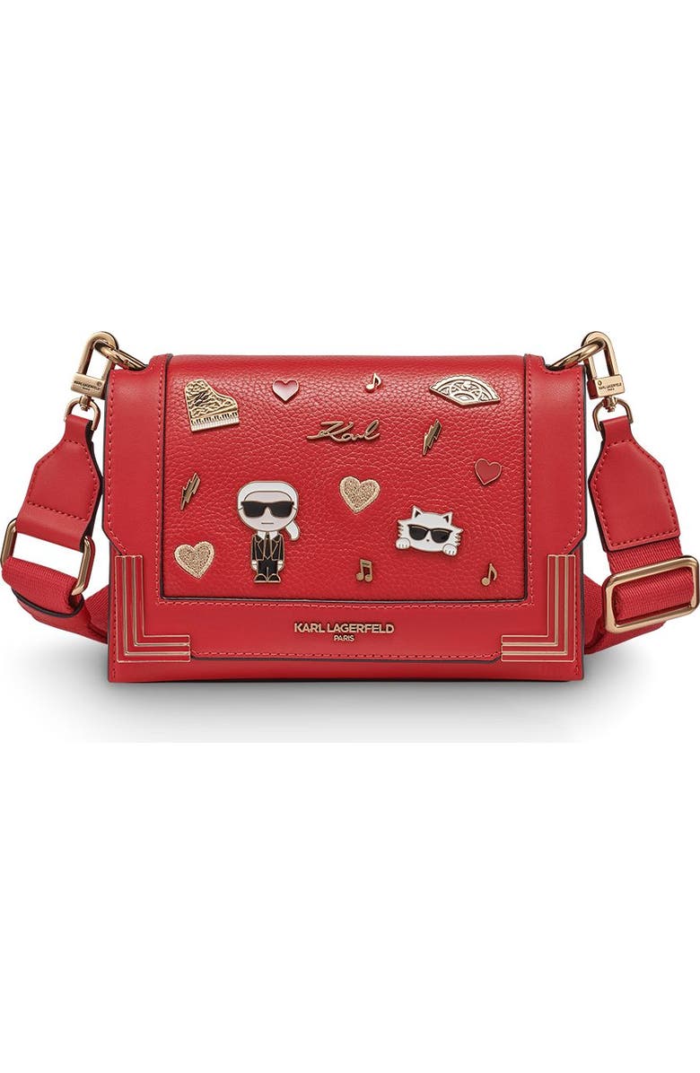 KARL LAGERFELD PARIS Camille Shoulder Bag with Pins, Main, color, Admiral Red
