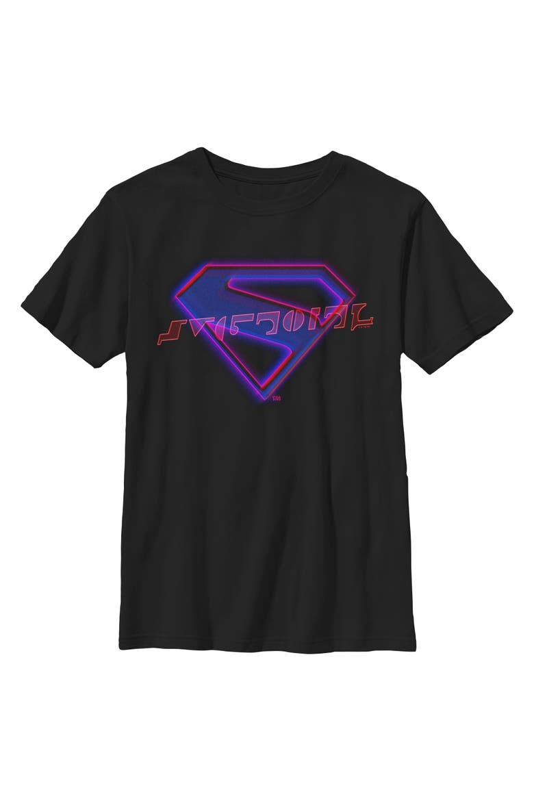 Boy's Supergirl Neon Classic Logo  Graphic T-Shirt, Main, color, Black