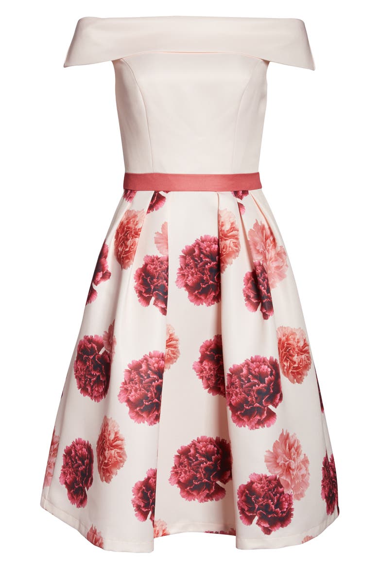 Floral Off the Shoulder Fit & Flare Dress, Alternate, color, PINK