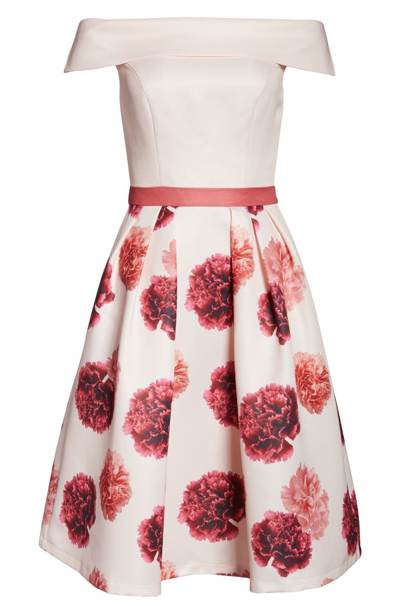 Chi Chi London Floral Off the Shoulder Fit & Flare Dress, Alternate, color, Pink