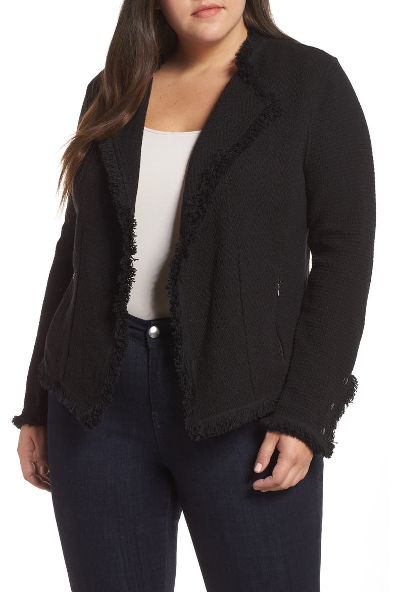 Fringe Mix Knit Jacket, Main, color, BLACK ONYX