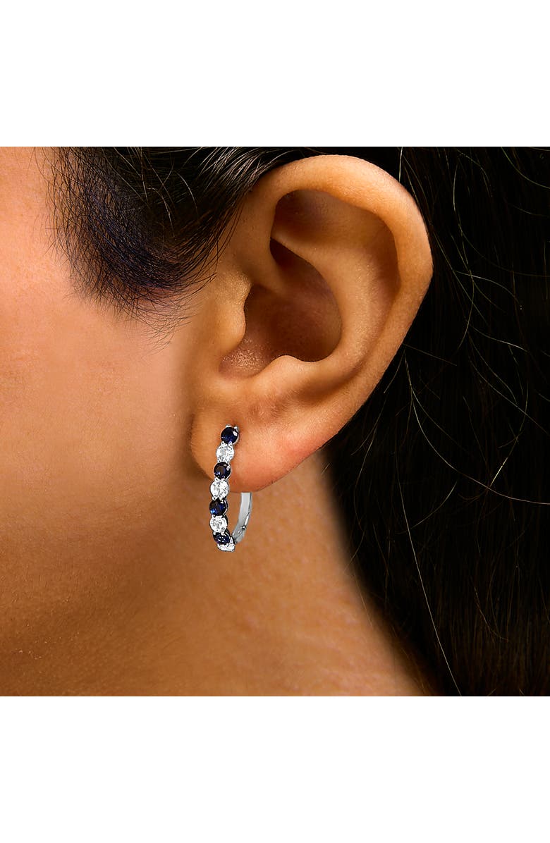 Haus of Brilliance .925 Sterling Silver Created Blue and White Sapphire Hoop Earrings, Alternate, color, White
