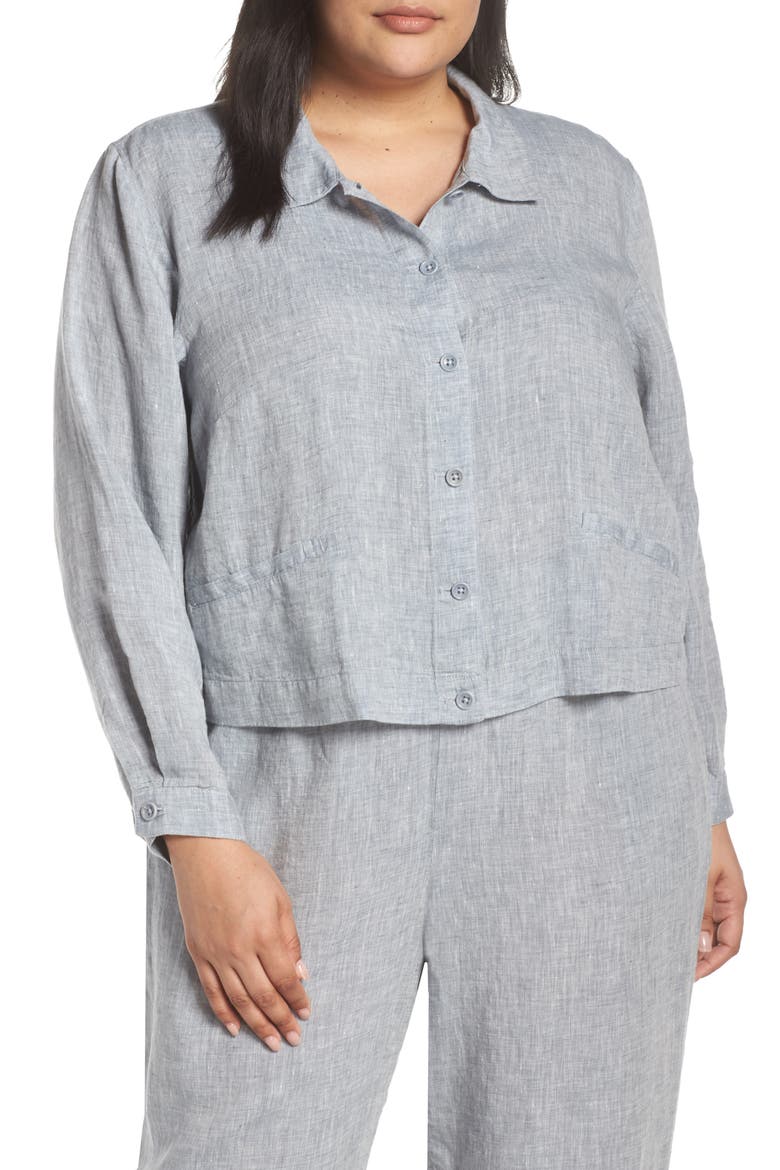 Crop Organic Linen Jacket, Main, color, CHAMBRAY