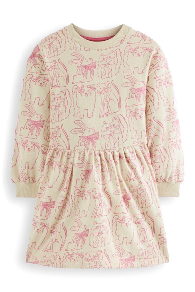 Kids' Pet Print Long Sleeve Cotton Sweatshirt Dress, Main, color, OATMEAL MARL FAVOURITE PETS