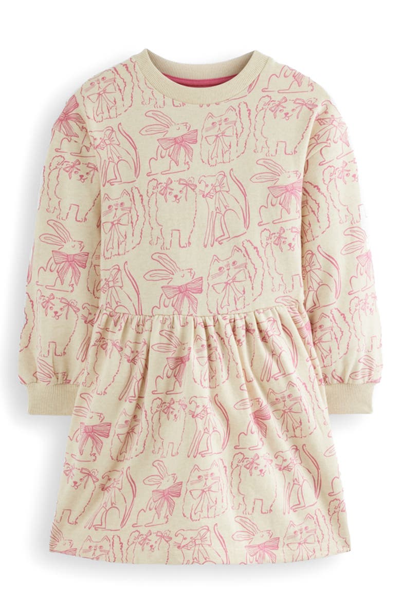 Mini Boden Kids' Pet Print Long Sleeve Cotton Sweatshirt Dress, Main, color, Oatmeal Marl Favourite Pets