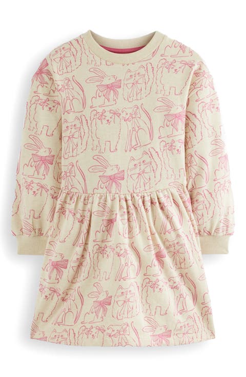 Kids
 Pet Print Long Sleeve Cotton Sweatshirt Dress (Toddler, Little Kid 
Big Kid)