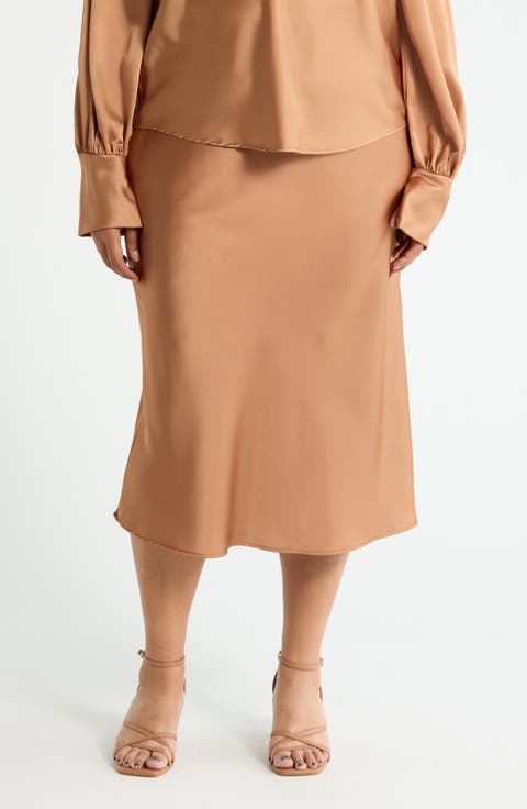 Satin Midi Skirt (Plus)
