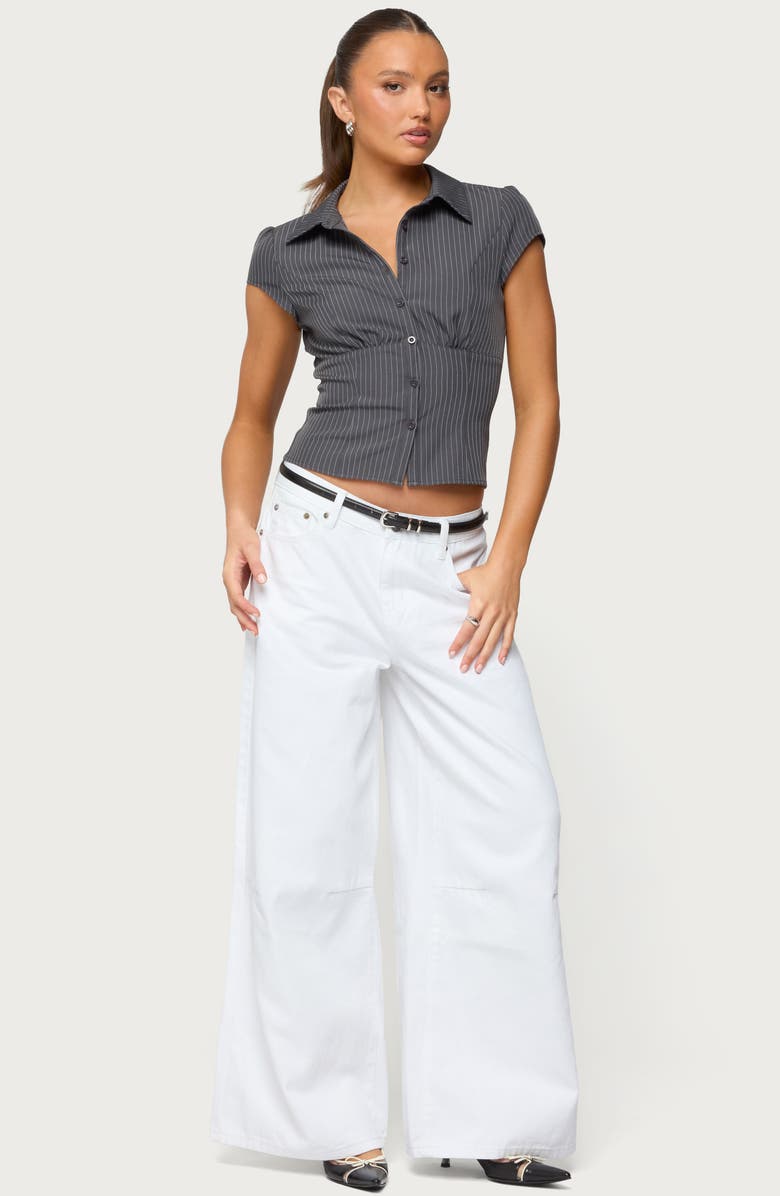 EDIKTED Juney Pinstripe Crop Cotton Blend Button-Up Shirt, Alternate, color, 