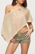 EDIKTED Alanna Sequin Open Stitch Poncho