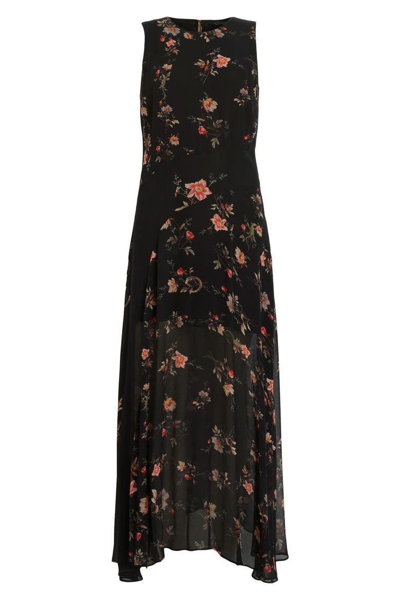 Jules Tanana Floral Chiffon Midi Dress, Alternate, color, BLACK