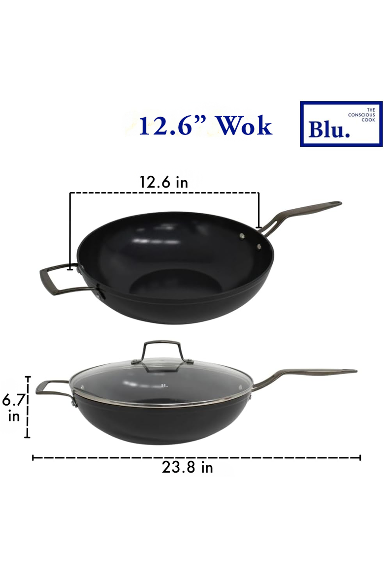 12.6 inch Wok with Lid, Alternate, color, Black