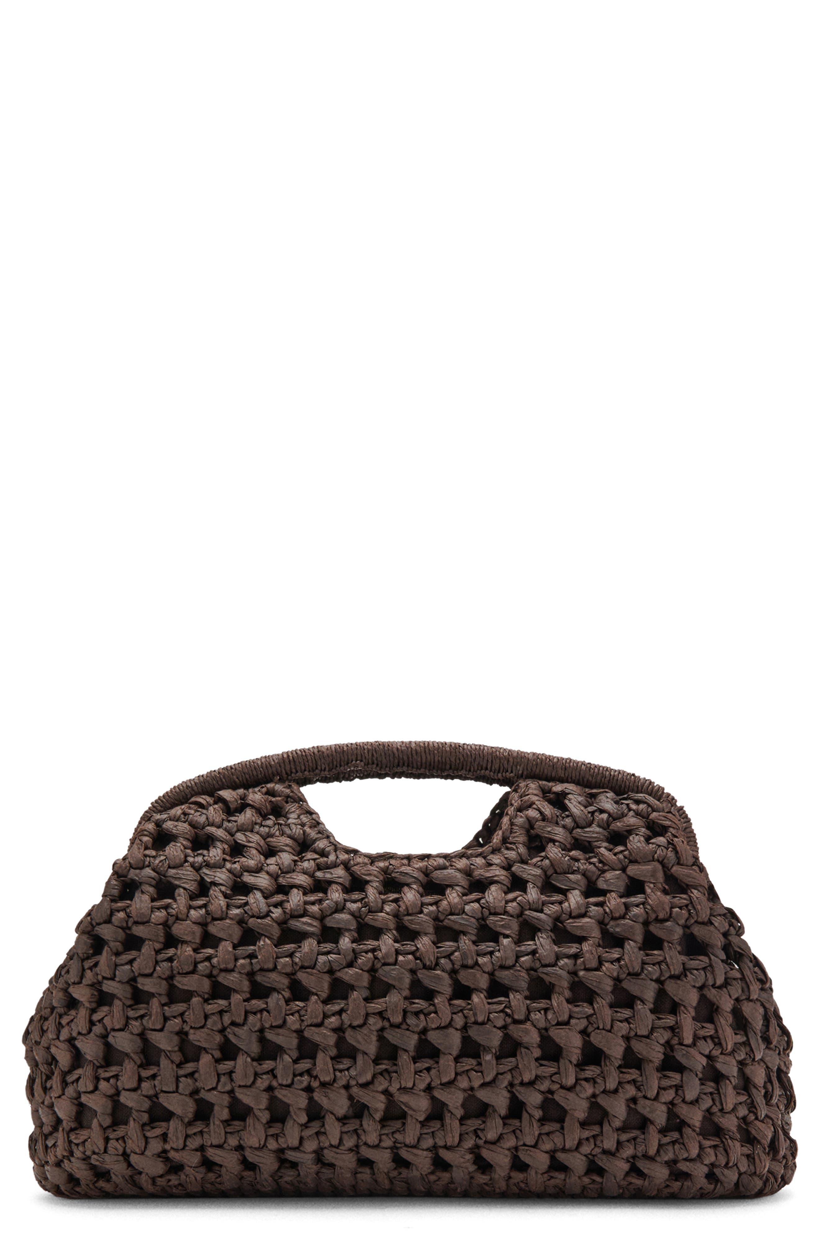 MANGO Natural Fiber Frame Clutch, Main, color, Chocolate