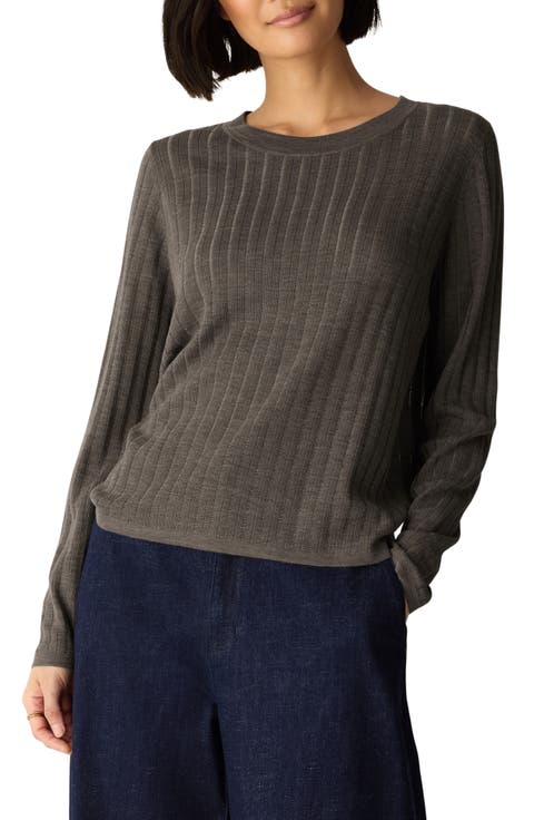 Ribbed Superfine Merino Wool Crewneck Sweater