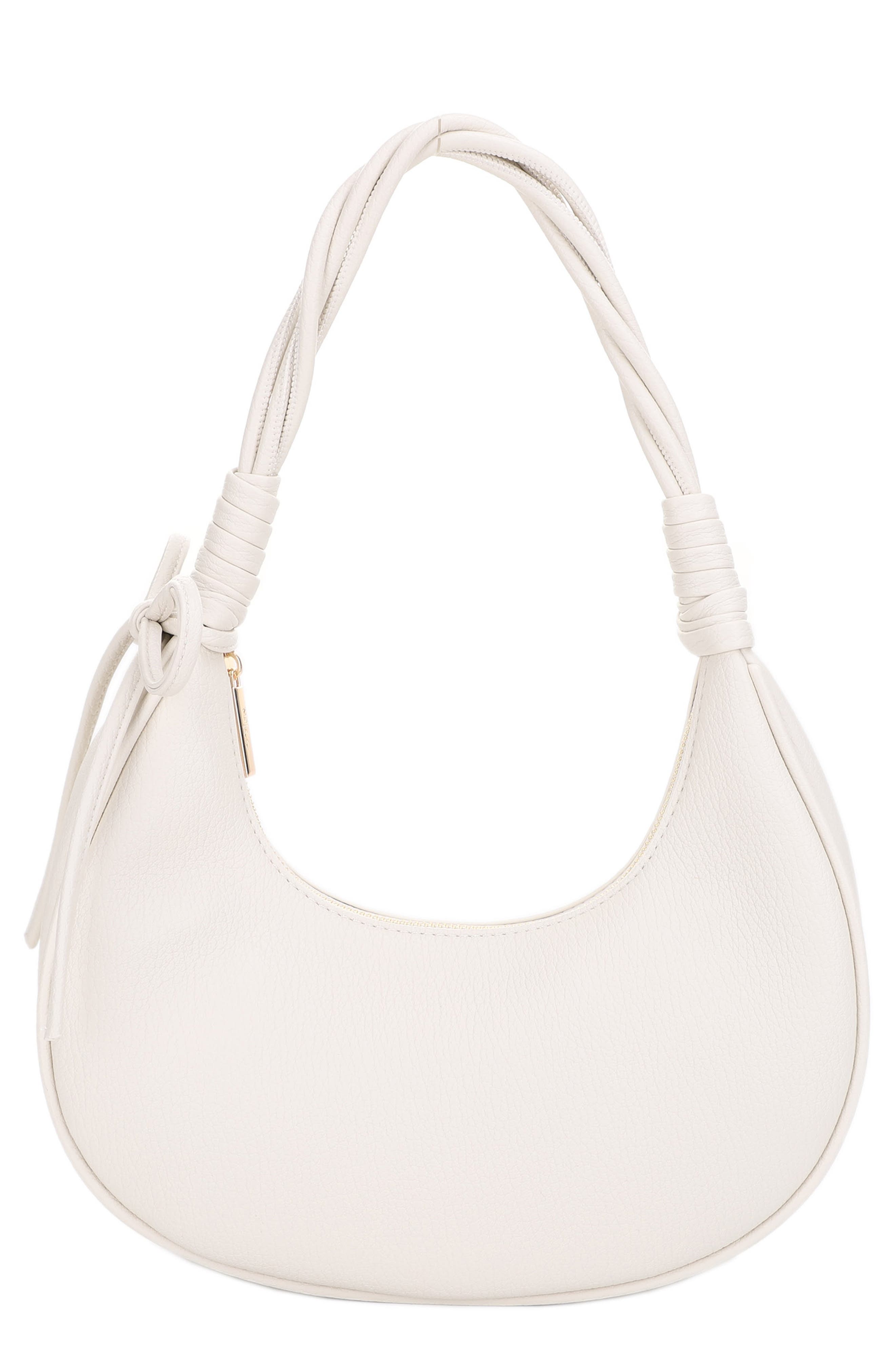 Mali + Lili Brianna Soft Bow Faux Leather Crescent Shoulder Bag, Main, color, Ivory