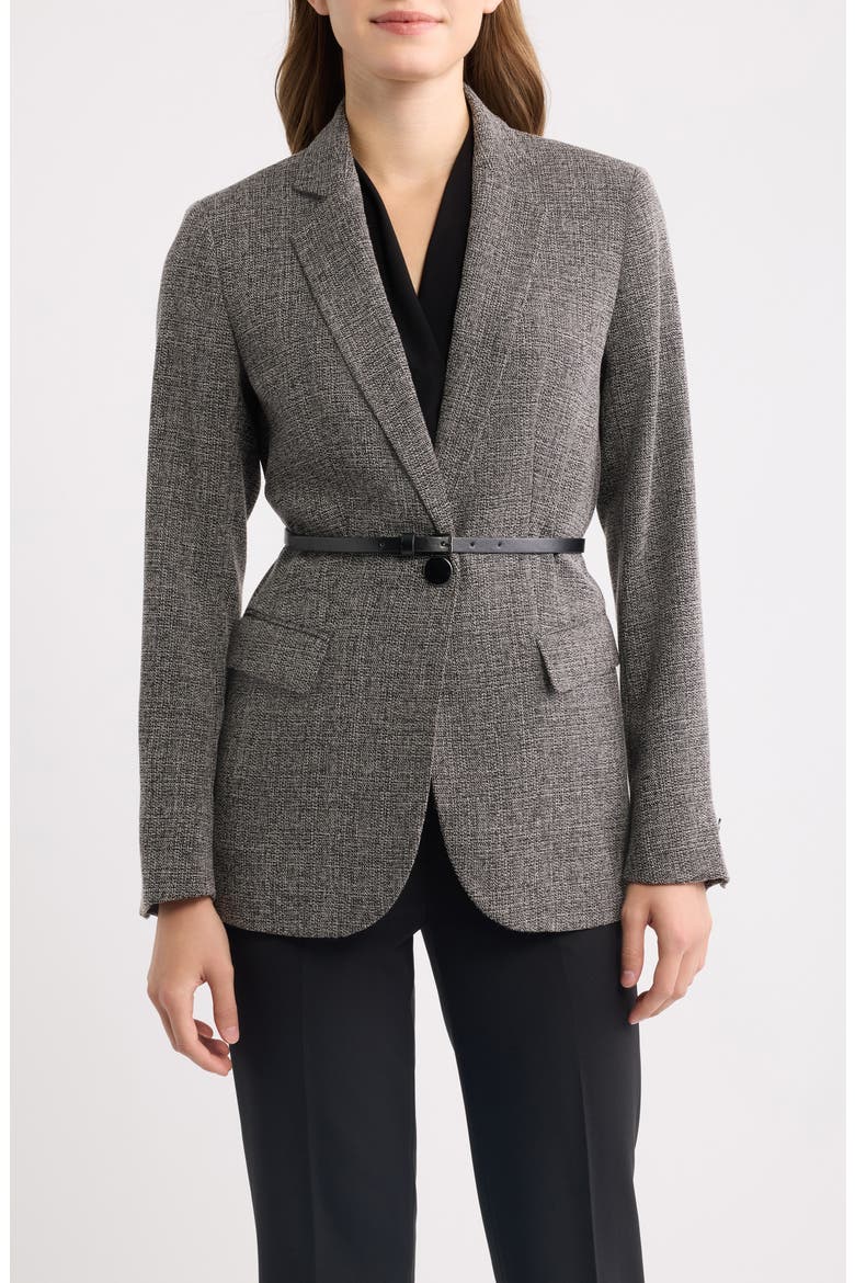 One-Button Belted Blazer, Main, color, ANNE BLACK / WHITE DOVE