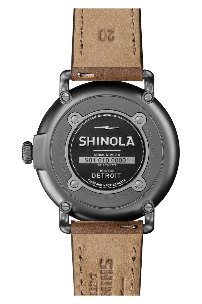 Runwell Petoskey Leather Strap Watch, 41mm, Alternate, color, PETOSKEY