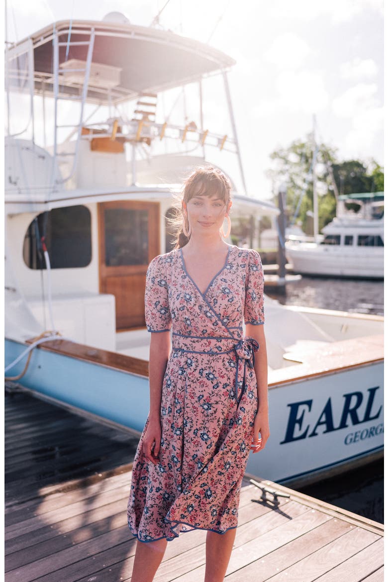 Isadora Floral Print Wrap Midi Dress, Alternate, color, PINK MULTI
