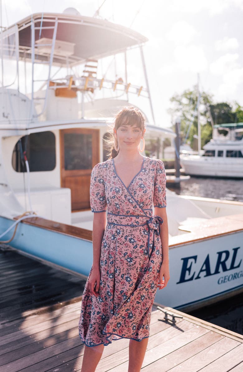 Gal Meets Glam Collection Isadora Floral Print Wrap Midi Dress, Alternate, color, 