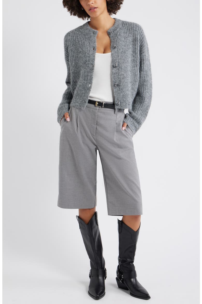 Fuzzy Crewneck Cardigan, Alternate, color, GREY MEDIUM HEATHER