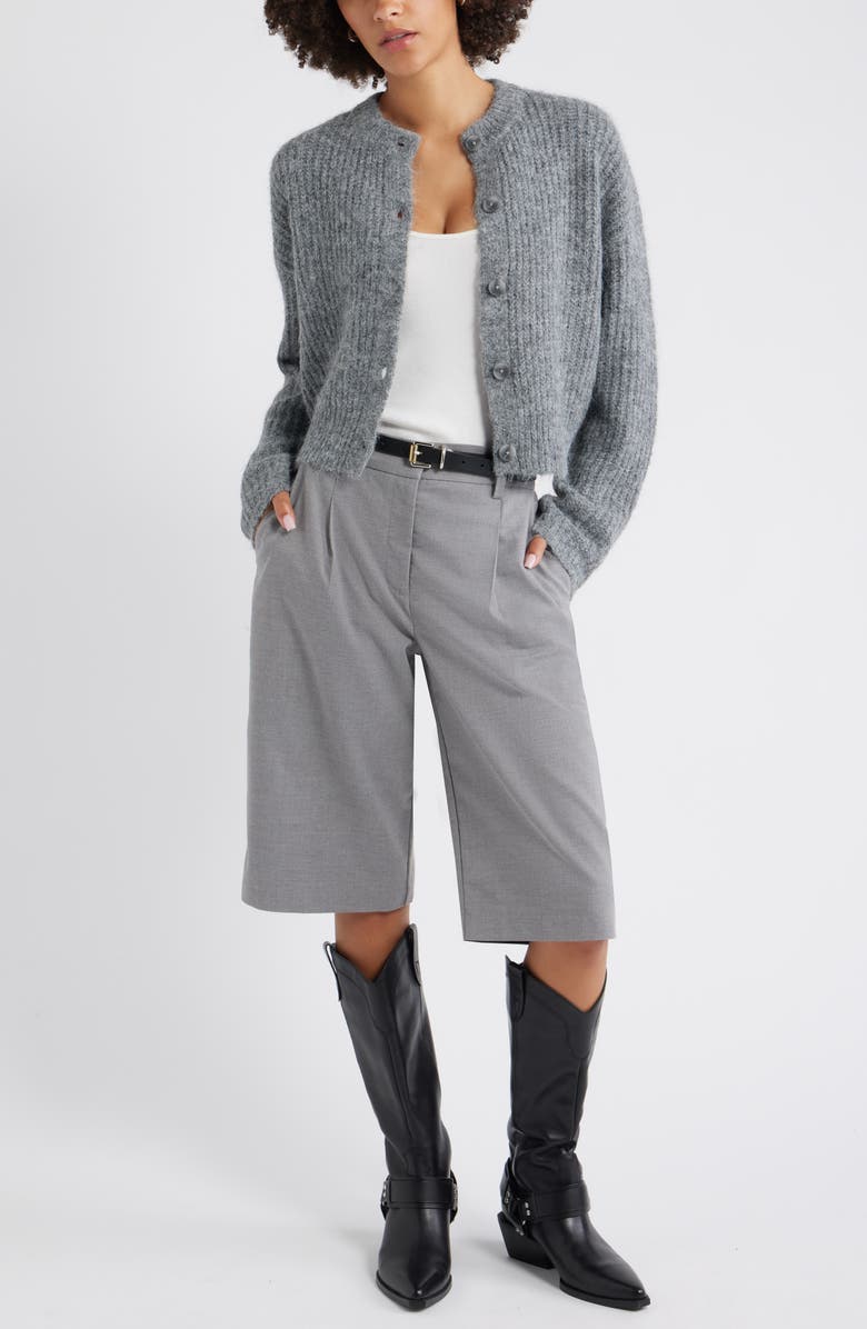 Open Edit Fuzzy Crewneck Cardigan, Alternate, color, Grey Medium Heather