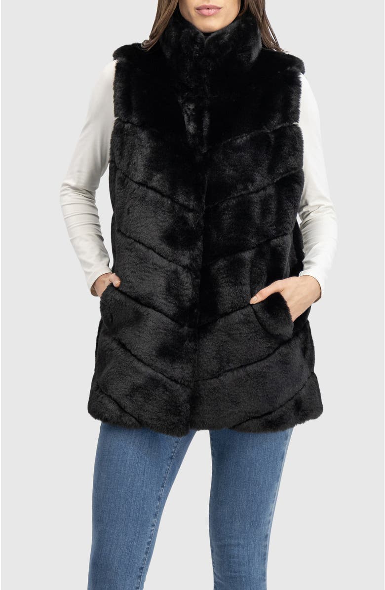 Lyla Grant Fur-Free Rex Rabbit (Faux Fur) Vest, Alternate, color, Black