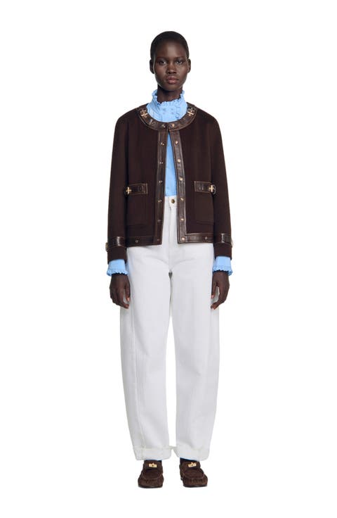 Short coat with leather details