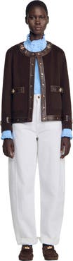 SANDRO Short coat with leather details