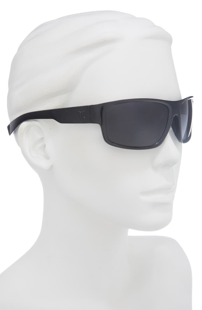 Hurley 64mm Mod Wrap Polarized Sunglasses, Alternate, color, Shiny Black
