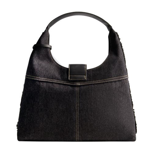 True Religion Frayed Denim Hobo In Black