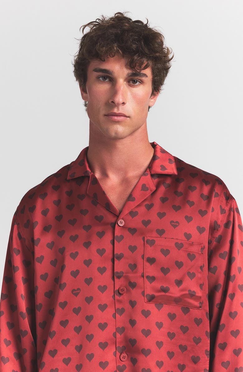 SKIMS Sleep Sateen Pajamas, Alternate, color, Red Heart Halfdrop Print