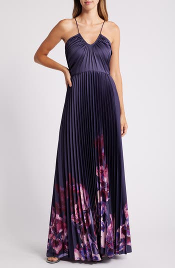 Julia Jordan Placed Floral Pleated Satin Dress | Nordstrom