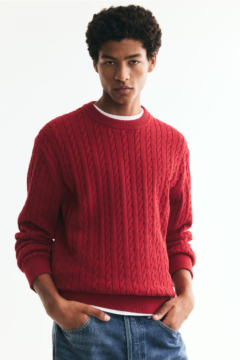 Regular Fit Cable-knit Jumper, Main, color, Red