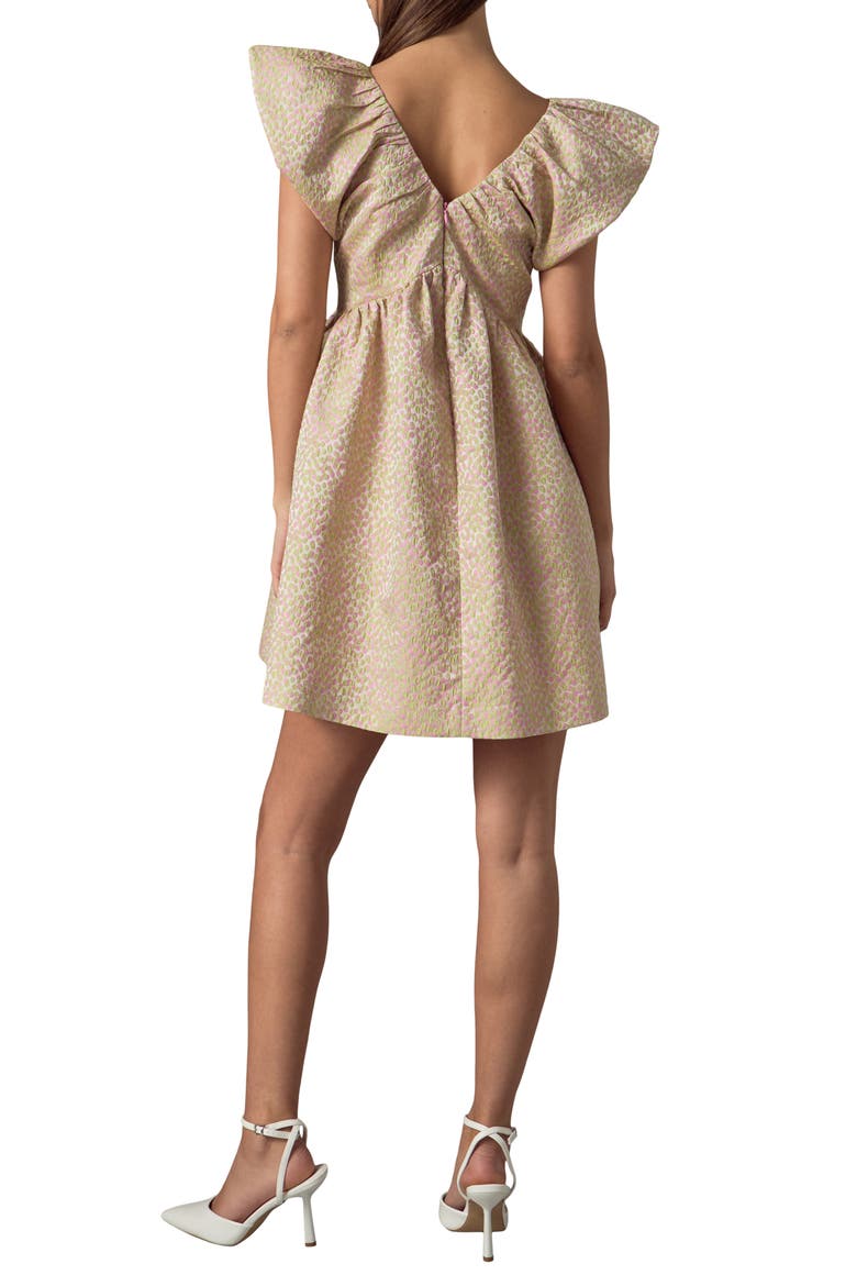 Bow Jacquard Babydoll Minidress, Alternate, color, PINK/ GREEN