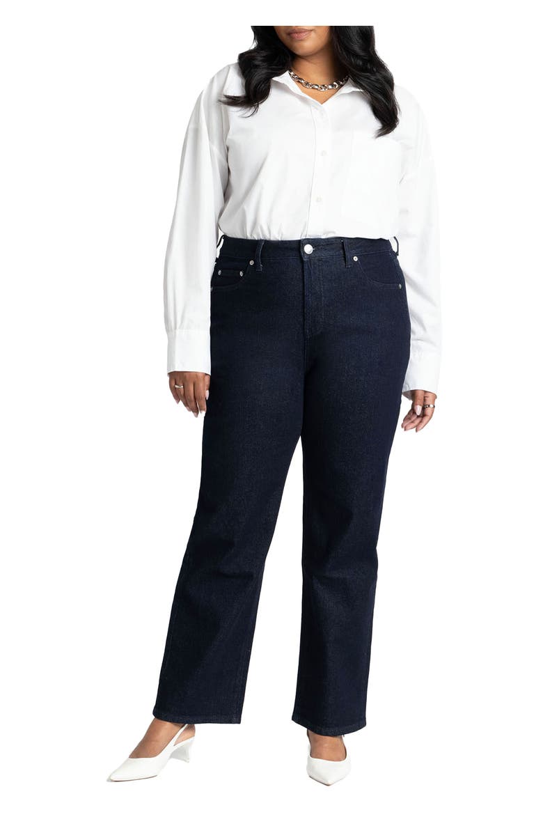 ELOQUII The Naomi Comfort Stretch Straight Leg Jean, Main, color, True Dark Rinse Denim
