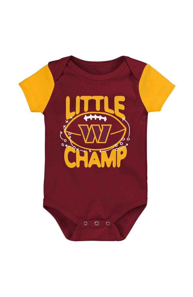 Outerstuff Newborn & Infant Burgundy/Gold Washington Commanders Little Champ Three-Piece Bodysuit Bib & Booties Set, Alternate, color, Burgundy