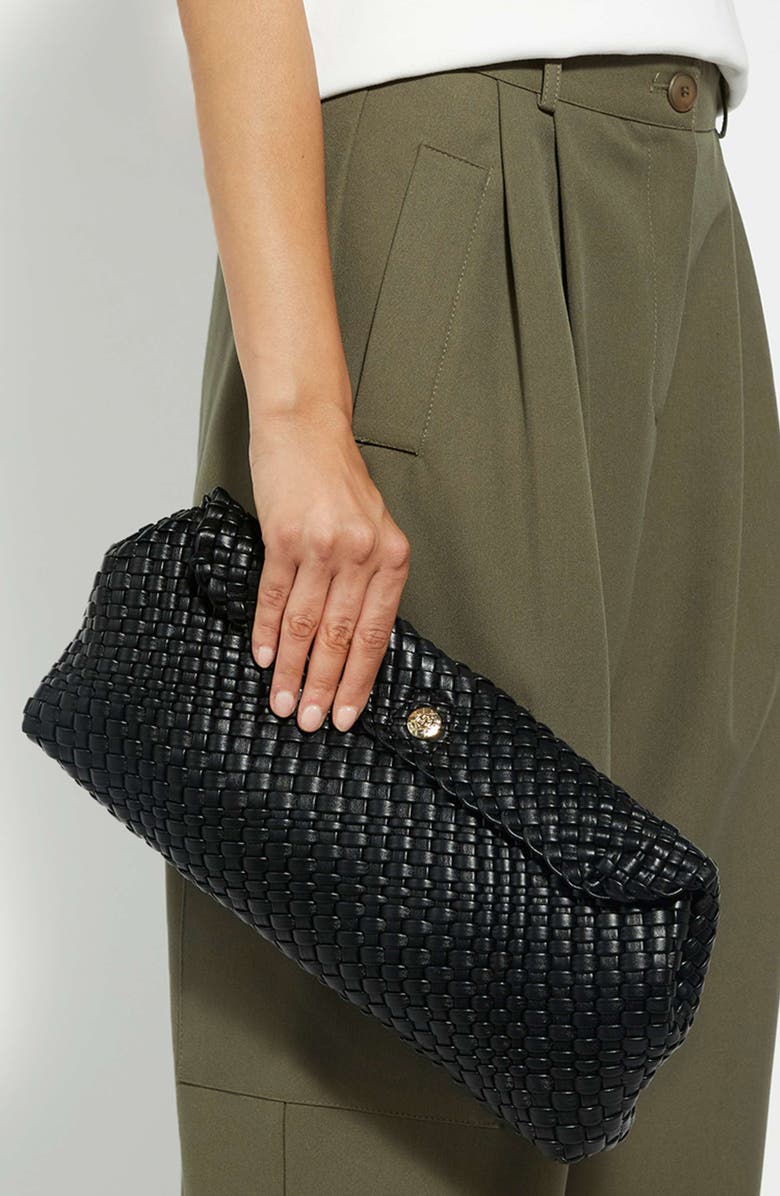 Dune London Encourage Us Woven Faux Leather Clutch, Alternate, color, Black