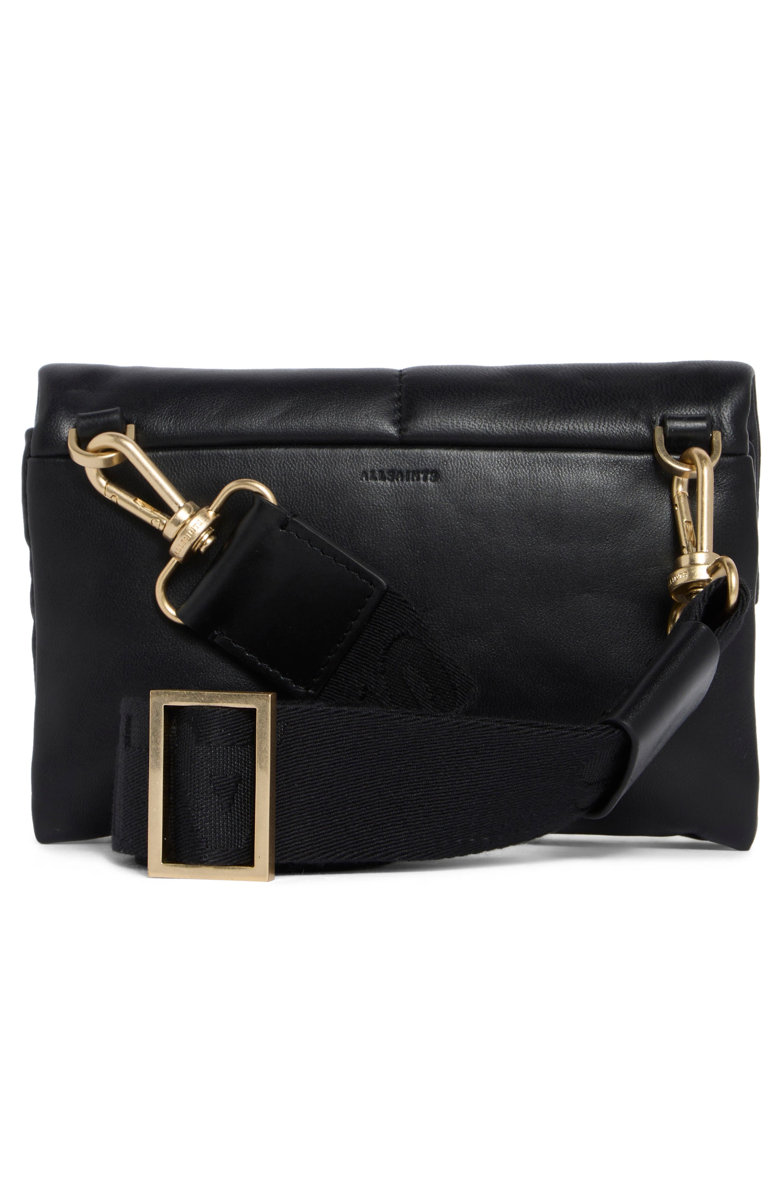 AllSaints Ezra Logo Strap Leather Crossbody Bag, Alternate, color, Black