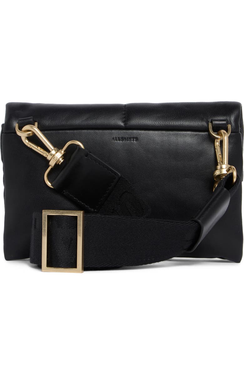 AllSaints Ezra Logo Strap Leather Crossbody Bag, Alternate, color, Black